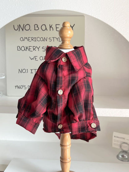 Plaid Button-Down Pet Shirt – Classic Polyester Dog & Cat Shirt with Pocket – view 4