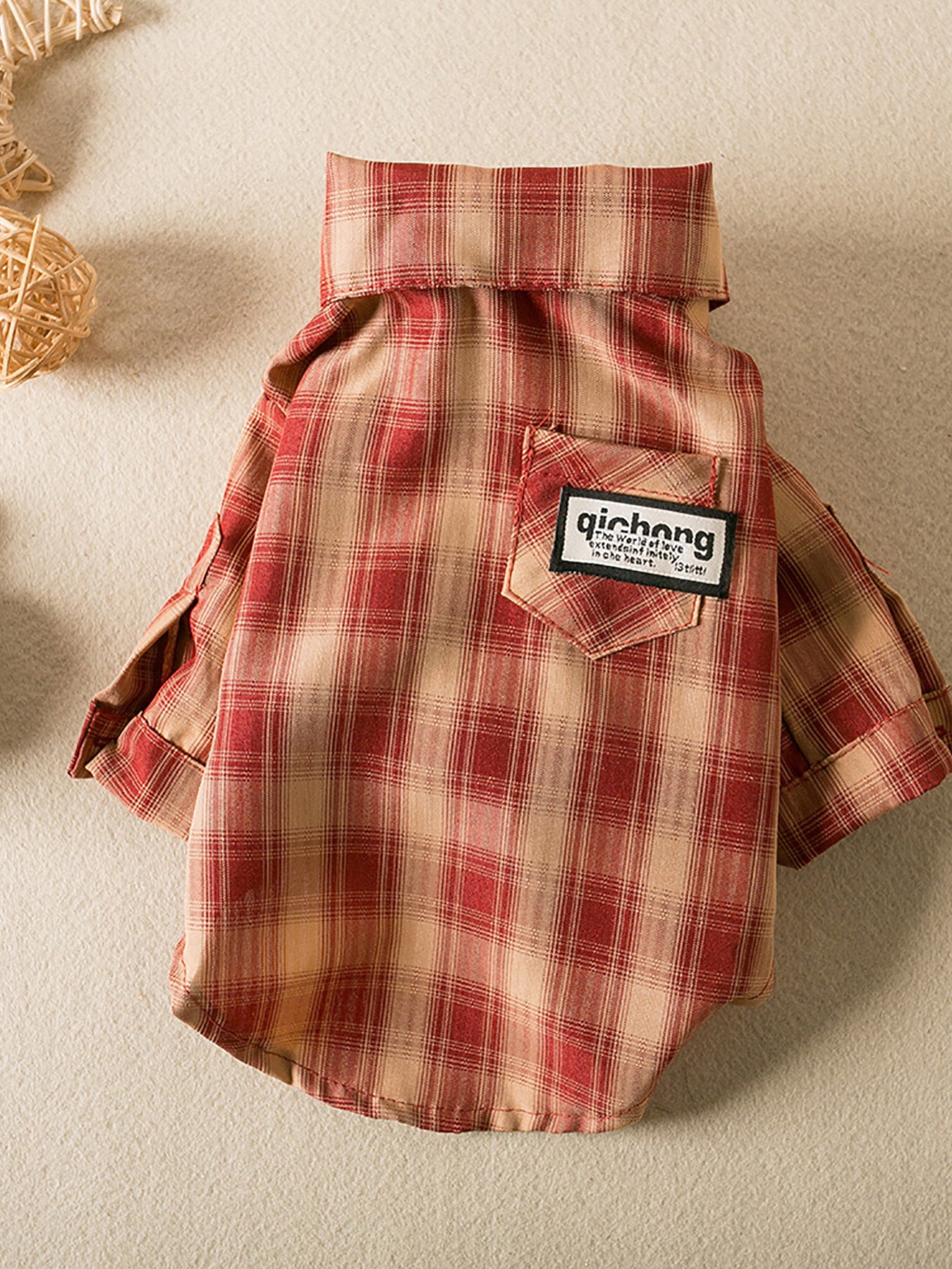 Plaid Button-Down Pet Shirt – Classic Polyester Dog & Cat Shirt with Pocket – view 5