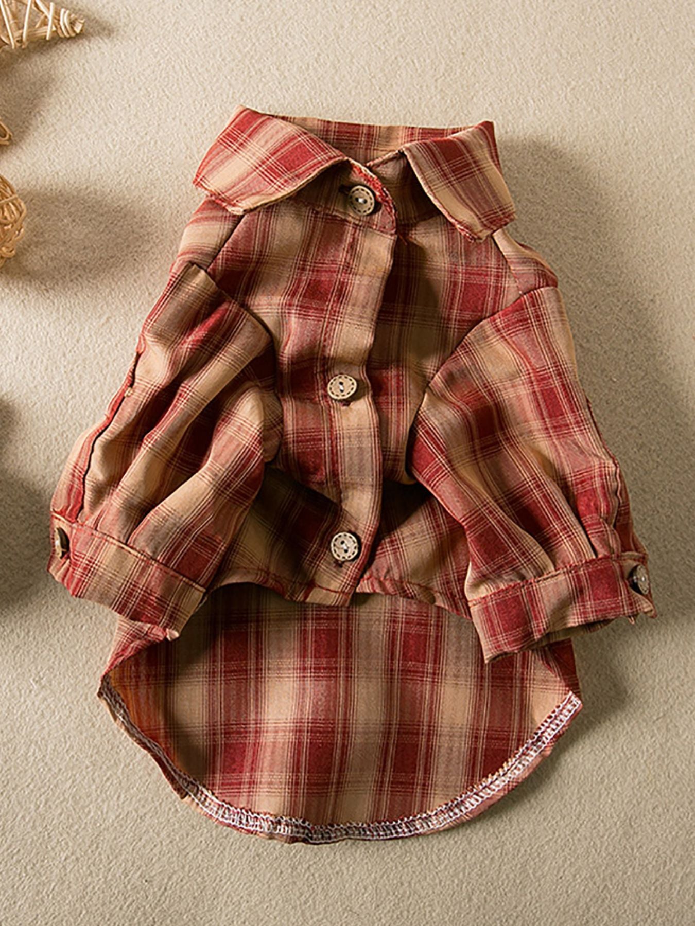 Plaid Button-Down Pet Shirt – Classic Polyester Dog & Cat Shirt with Pocket – view 6