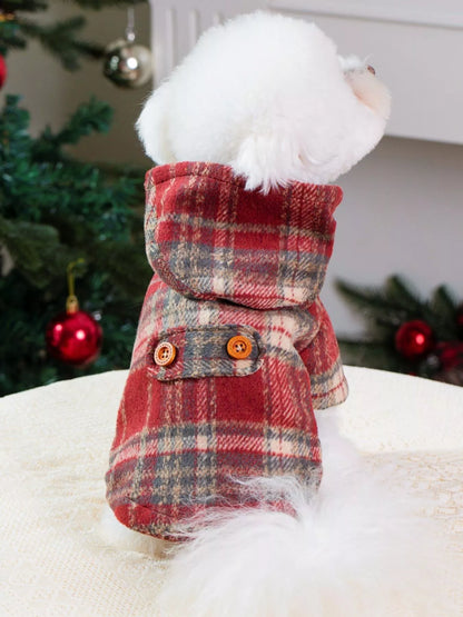 Plaid Hooded Button-Down Pet Coat – Warm Dog & Cat Jacket with Pockets – view 2