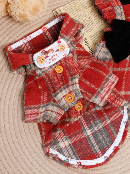 Plaid Hooded Button-Down Pet Coat – Warm Dog & Cat Jacket with Pockets – view 4