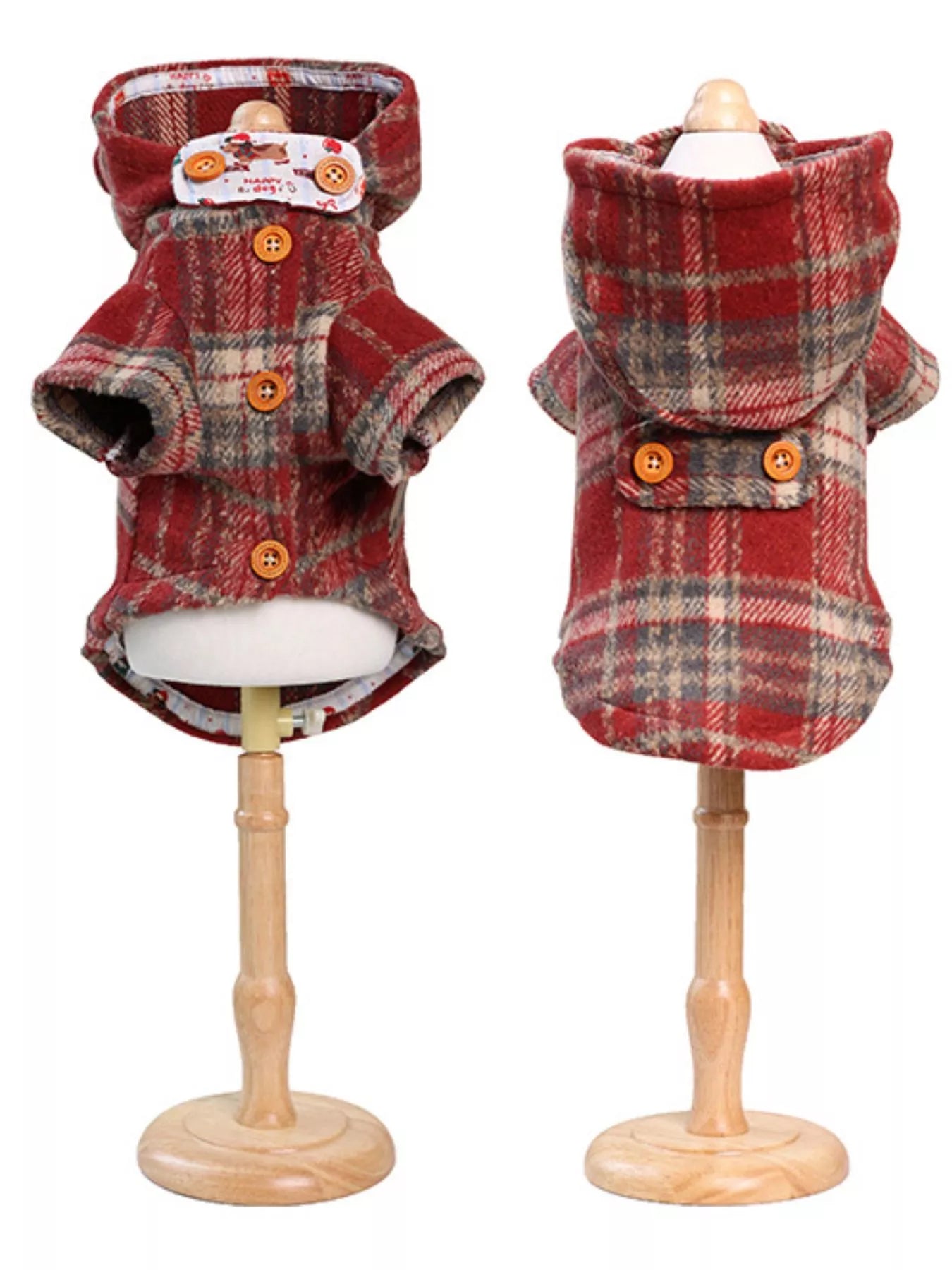 Plaid Hooded Button-Down Pet Coat – Warm Dog & Cat Jacket with Pockets – view 5