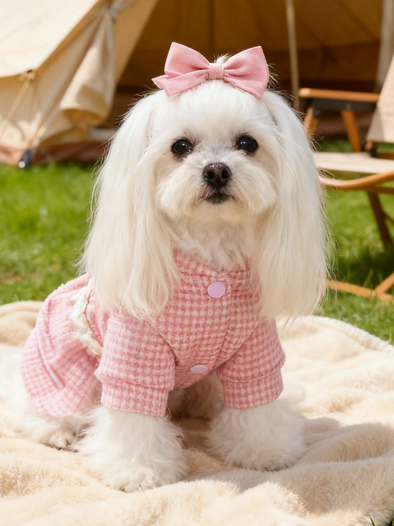 Plaid Ruffle Bow Pet Dress – Preppy Dog & Cat Party Dress – view 2