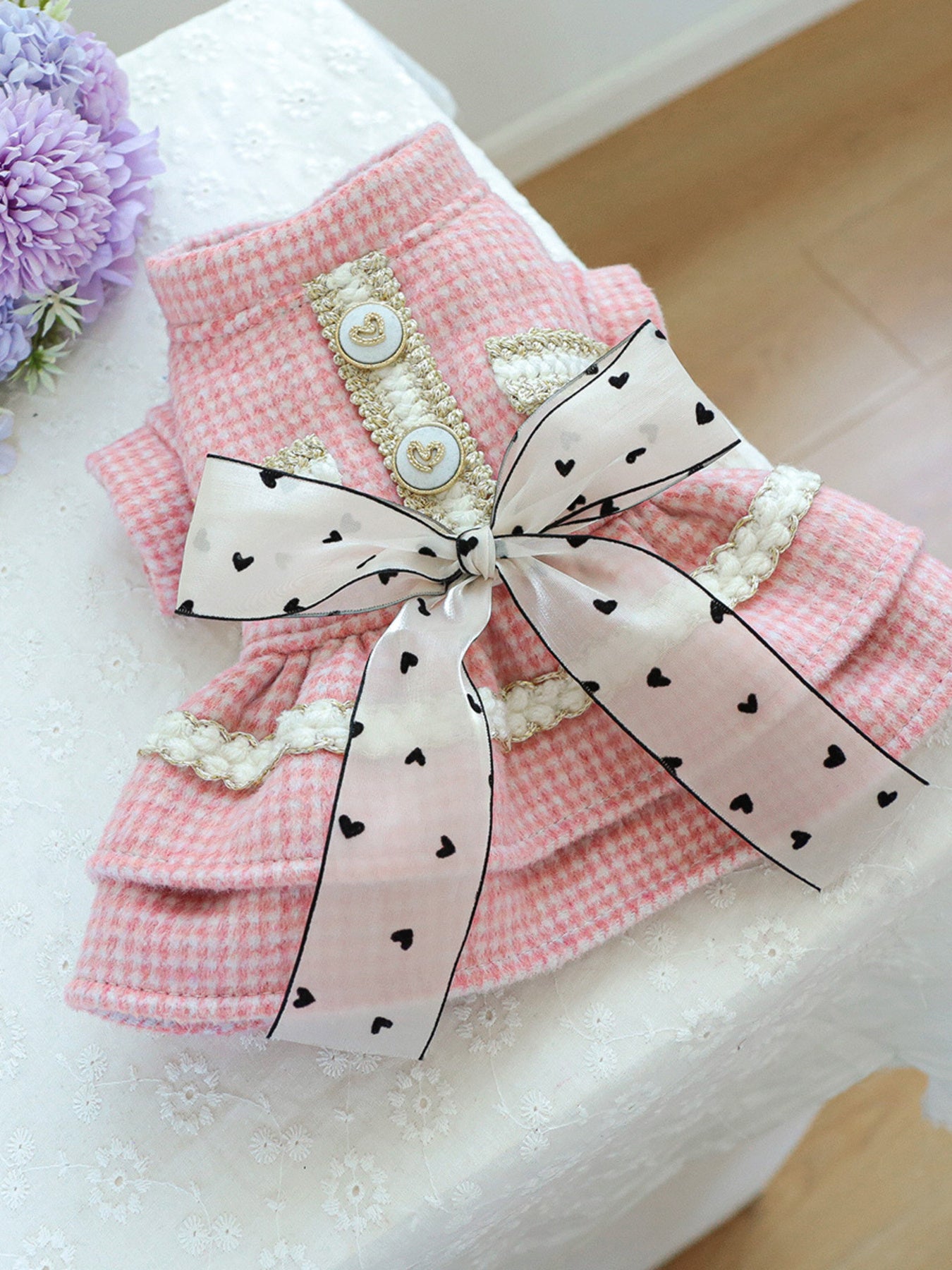 Plaid Ruffle Bow Pet Dress – Preppy Dog & Cat Party Dress – view 3