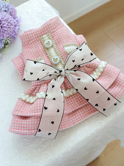 Plaid Ruffle Bow Pet Dress – Preppy Dog & Cat Party Dress – view 3