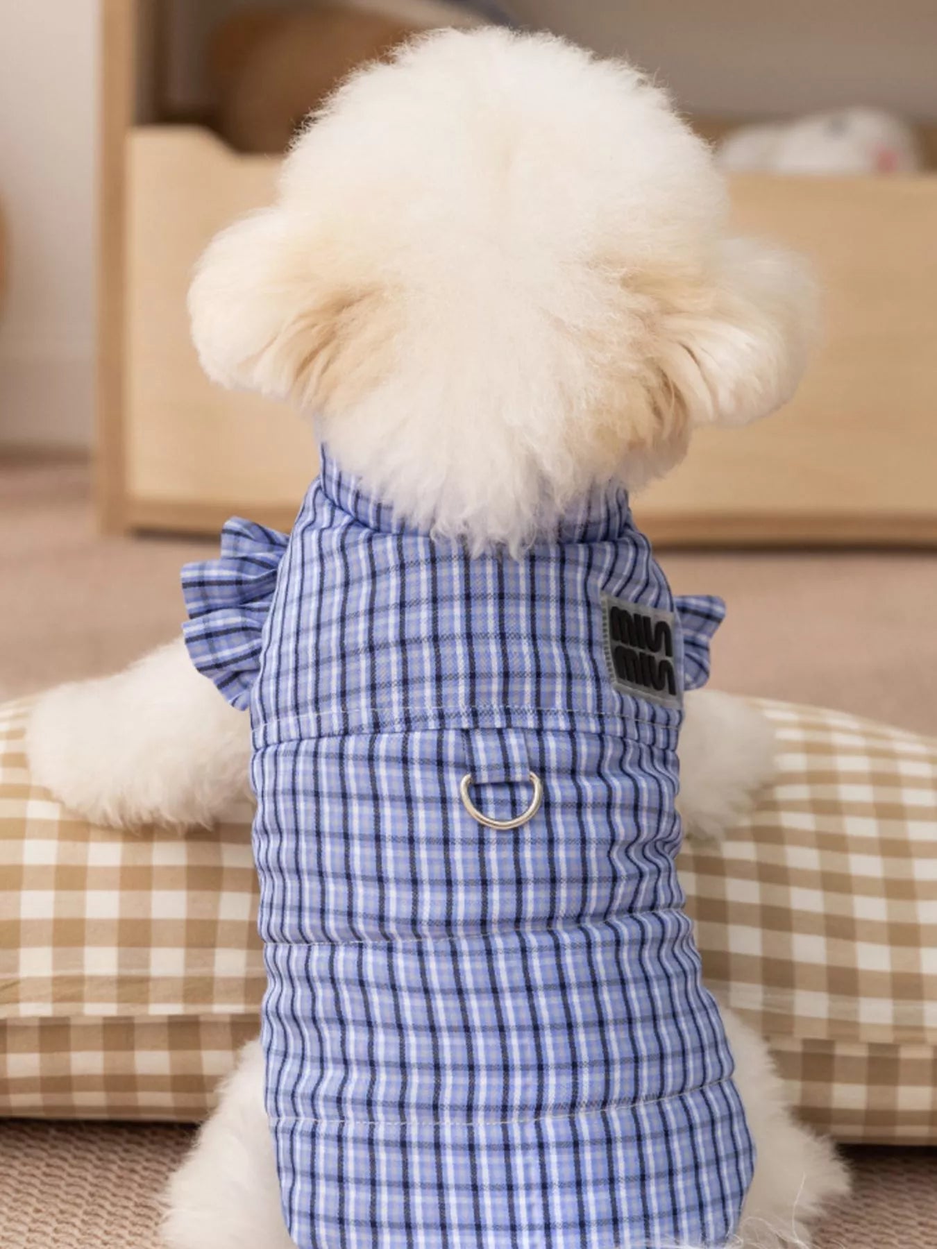 Plaid Ruffle Trim Pet Jacket – Buttoned Pocketed Coat for Dogs & Cats – view 3