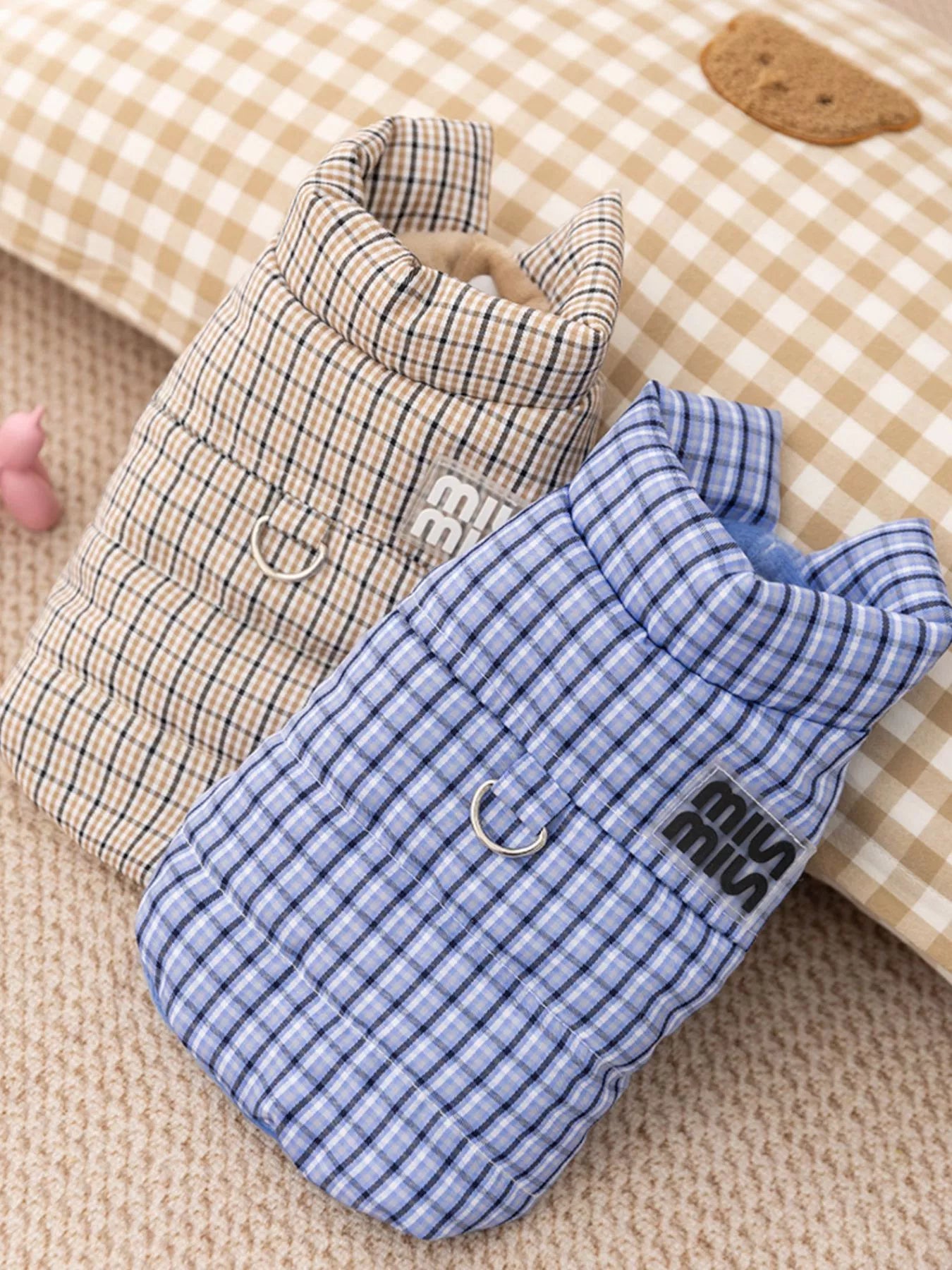 Plaid Ruffle Trim Pet Jacket – Buttoned Pocketed Coat for Dogs & Cats – view 5