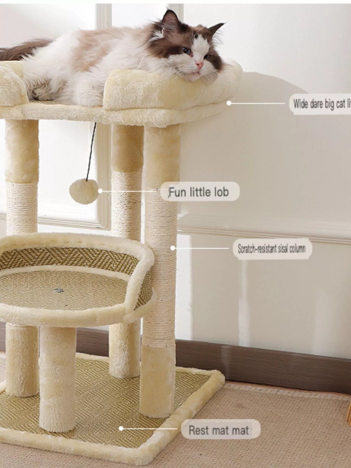Plush Sisal Cat Tree Condo with Scratching Posts – view 8