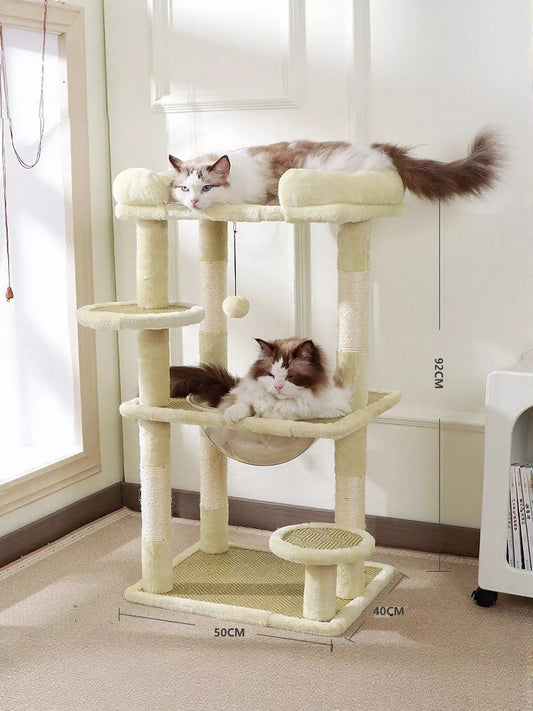 Plush sisal cat tree condo with scratching posts for cats