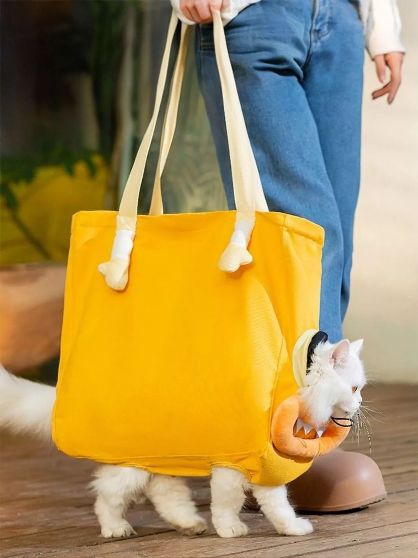 Portable breathable canvas pet carrier travel tote for dogs and cats