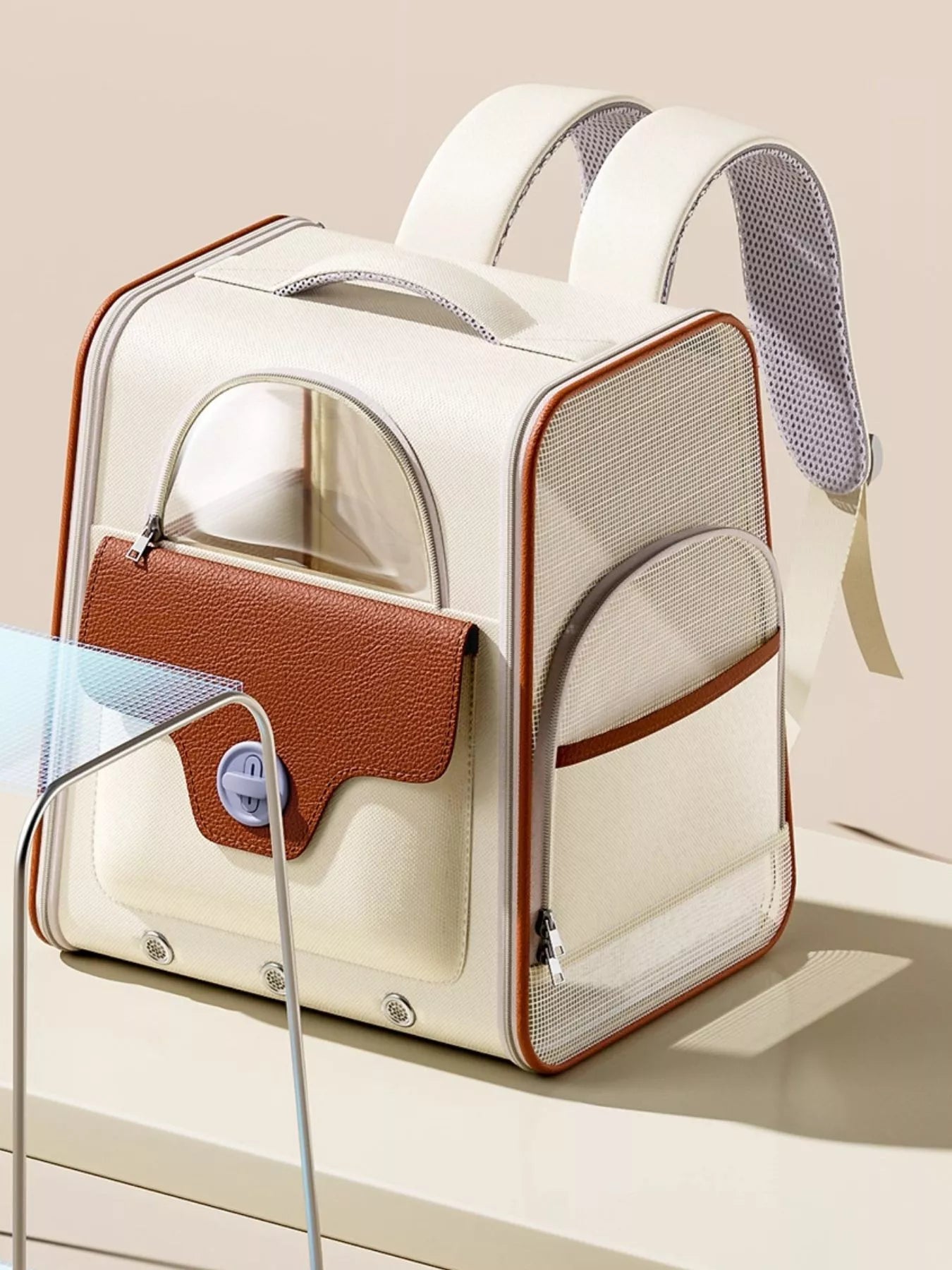 Portable breathable medium hands-free pet carrier backpack for cats and dogs