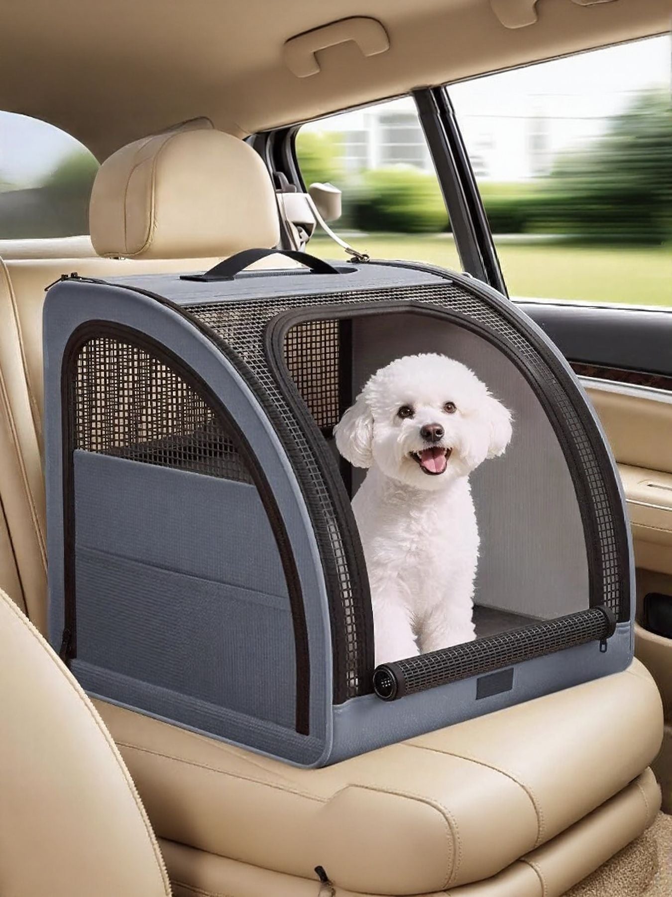 Portable breathable Oxford cloth car pet cage, large travel crate for dogs and cats
