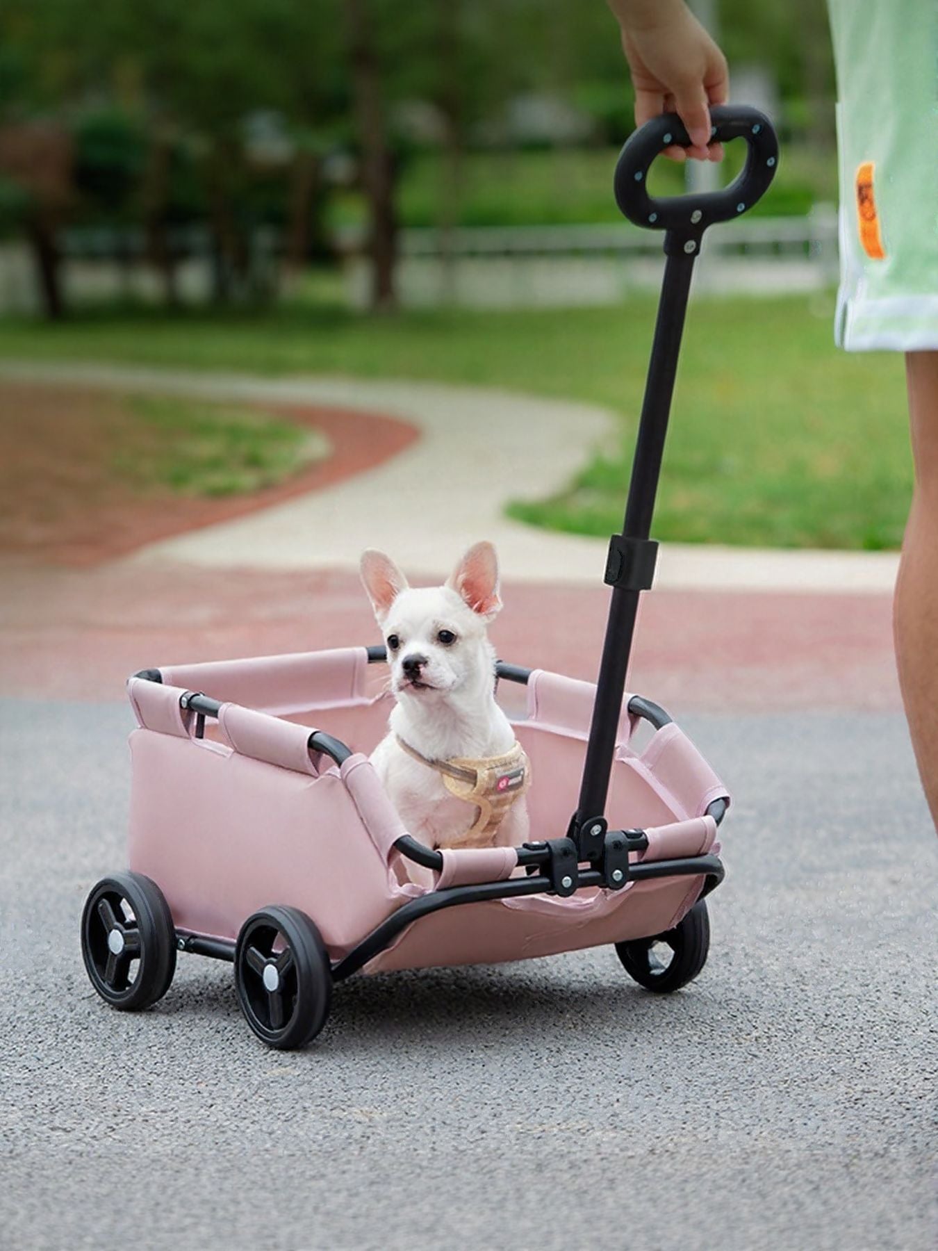 Portable folding polyester pet stroller wagon, travel stroller for dogs and cats