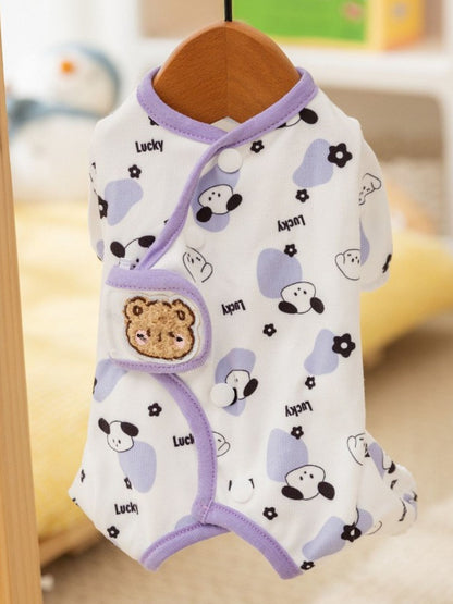 Printed Pet Jumpsuit – Applique Stretch One-Piece Outfit for Dogs & Cats – view 16