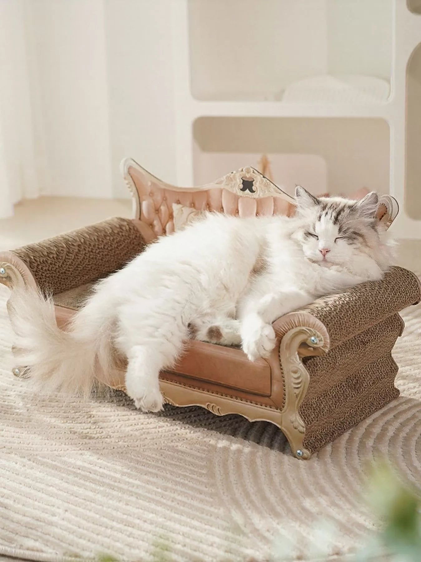 Retro corrugated cardboard cat scratcher lounge bed for cats
