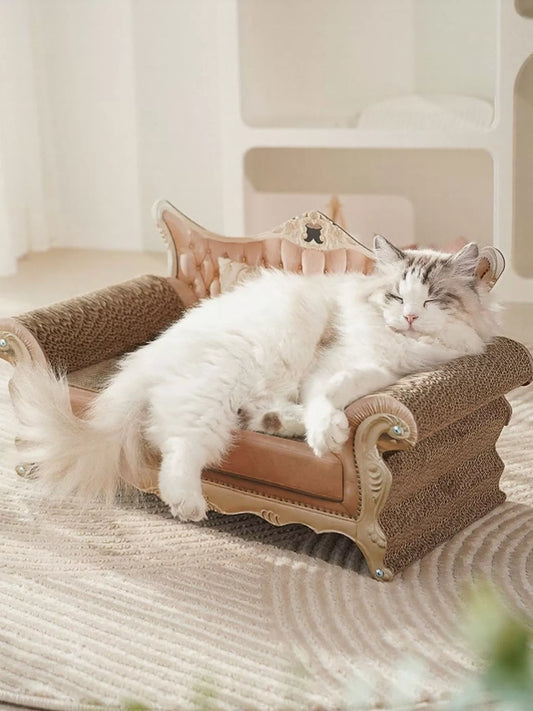 Retro corrugated cardboard cat scratcher lounge bed for cats