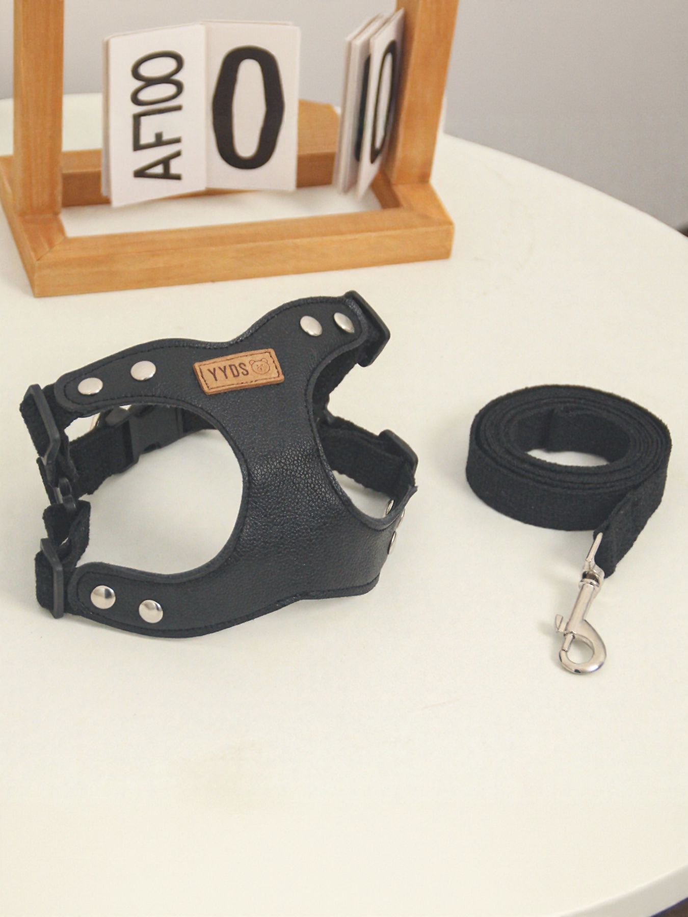 Rivet-Decorated PU Leather Dog Harness & Leash Set – Edgy 2-Piece Walking Set – view 10