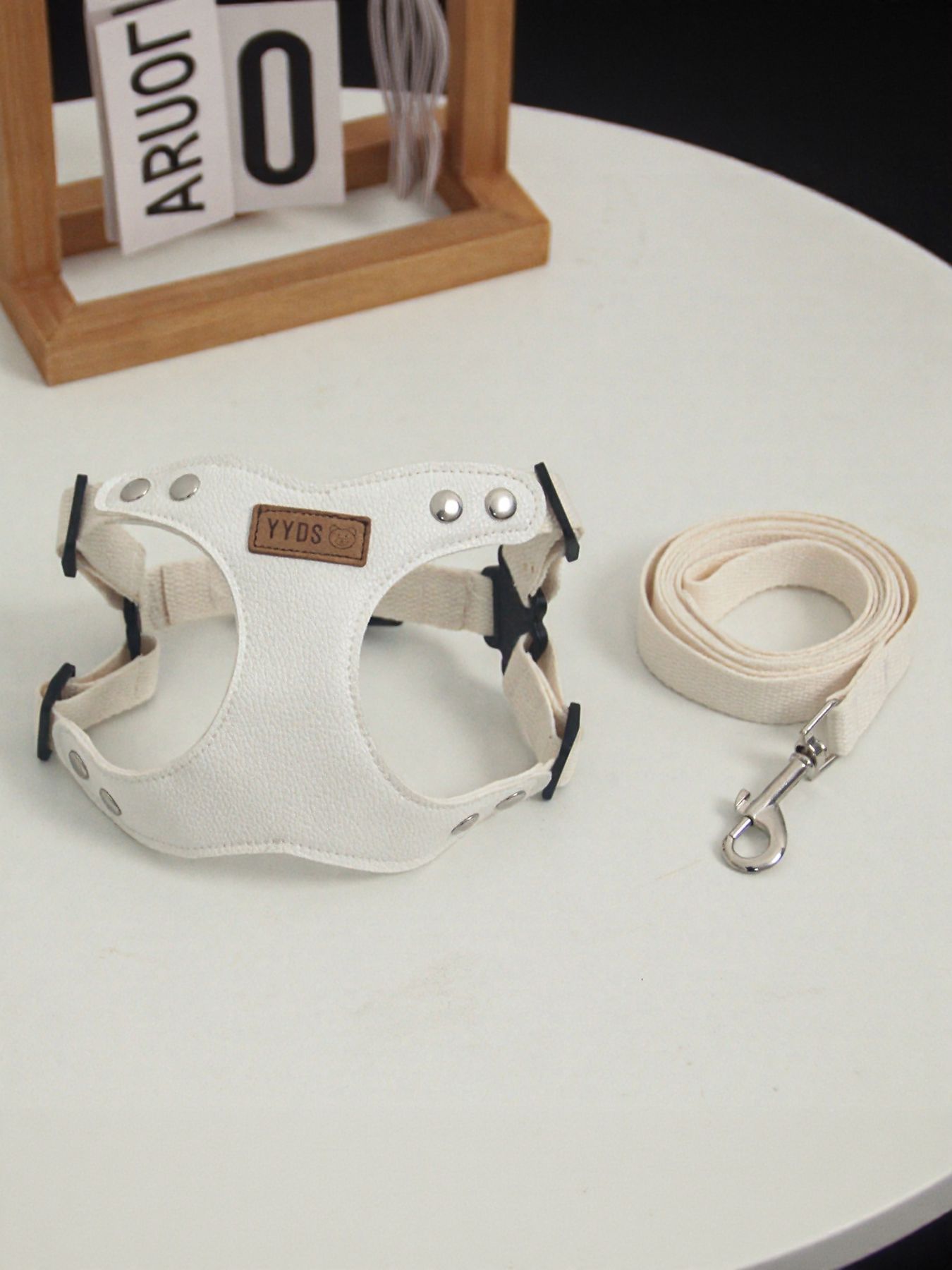 Rivet-Decorated PU Leather Dog Harness & Leash Set – Edgy 2-Piece Walking Set – view 2