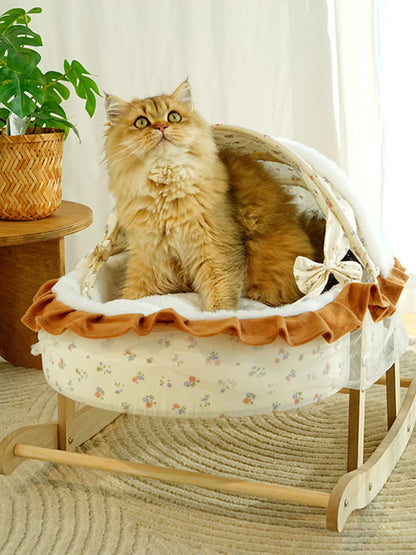 Rocking Wooden Pet Bed with Canopy – Foldable Semi-Enclosed Bed for Cats & Dogs – view 4