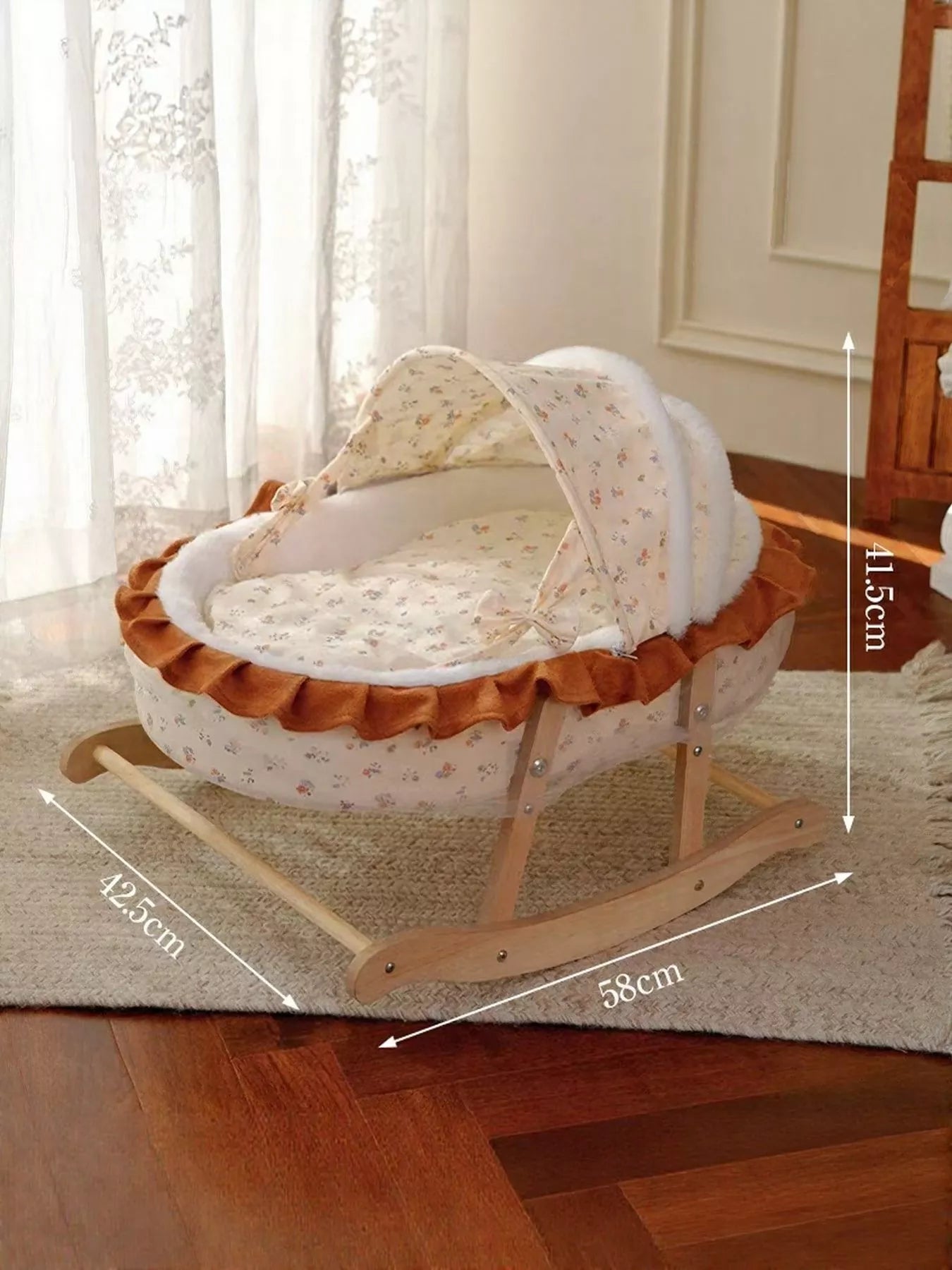 Rocking Wooden Pet Bed with Canopy – Foldable Semi-Enclosed Bed for Cats & Dogs – view 5