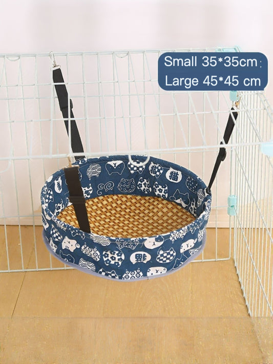 Round hanging polyester pet hammock, elevated swing bed for cats and dogs