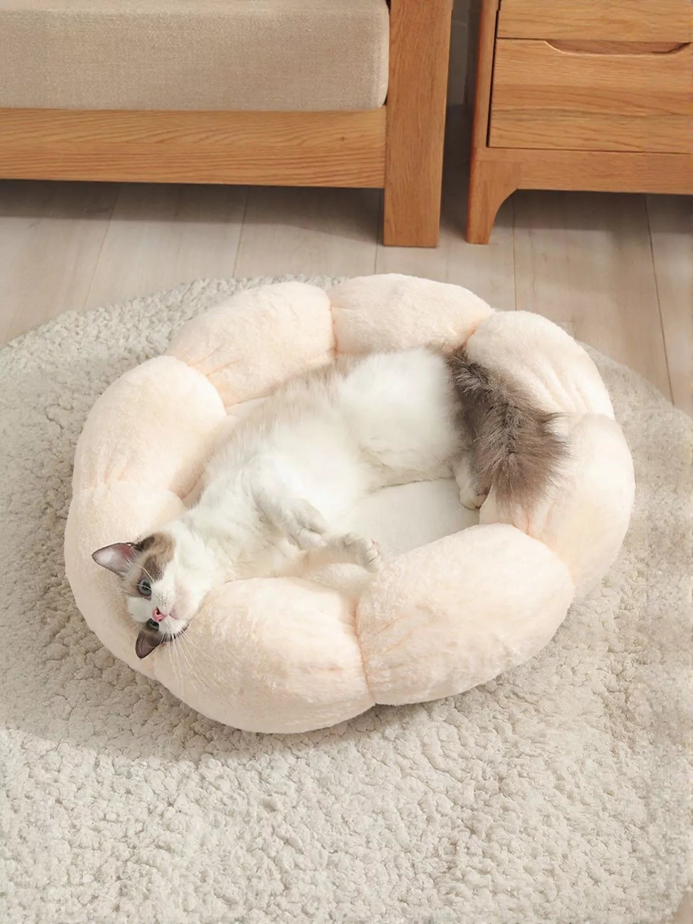 Round Plush Pet Nest with Cloud Pillow – Soft Cozy Bed for Cats & Small Dogs – view 3