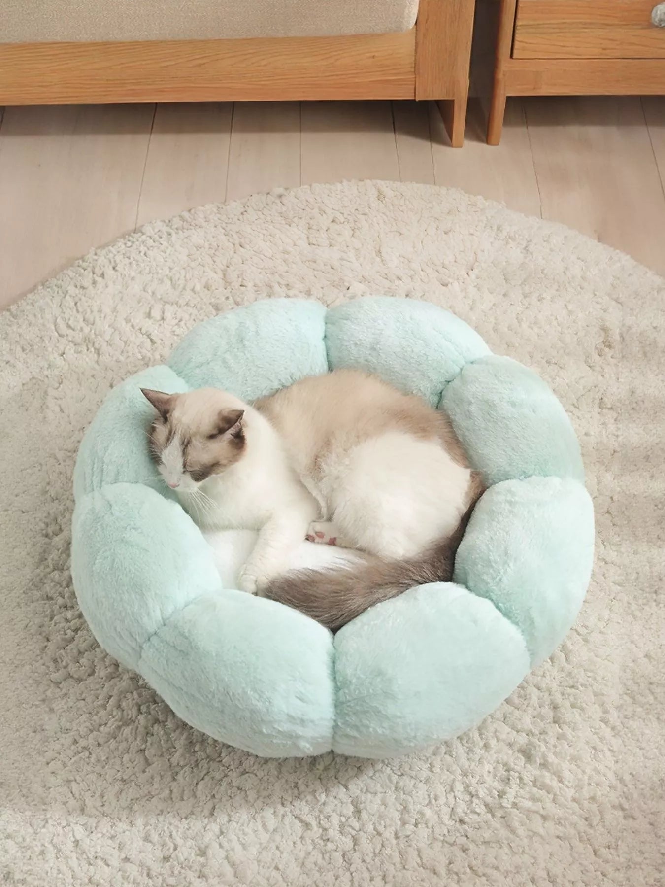 Round Plush Pet Nest with Cloud Pillow – Soft Cozy Bed for Cats & Small Dogs – view 6