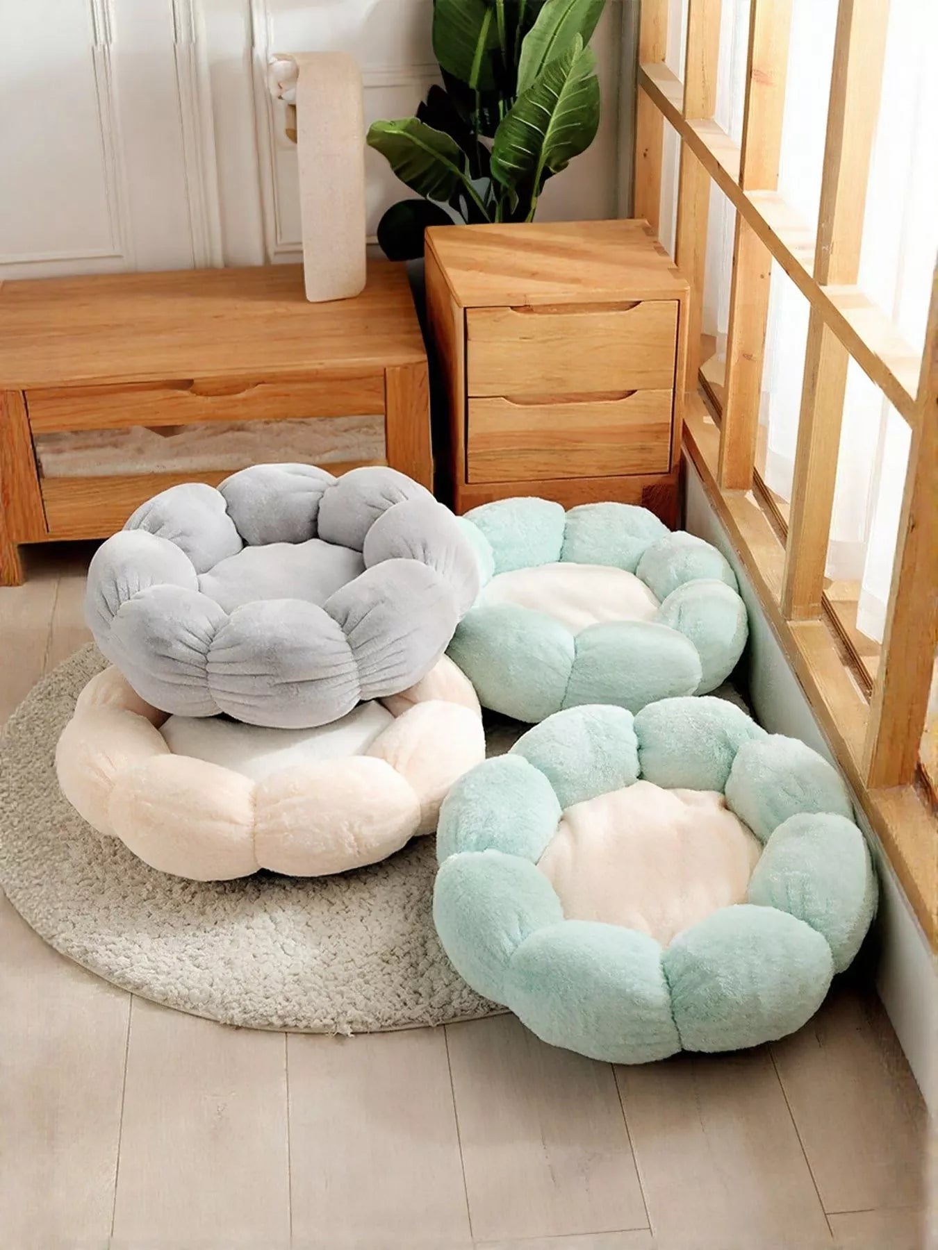 Round Plush Pet Nest with Cloud Pillow – Soft Cozy Bed for Cats & Small Dogs – view 8