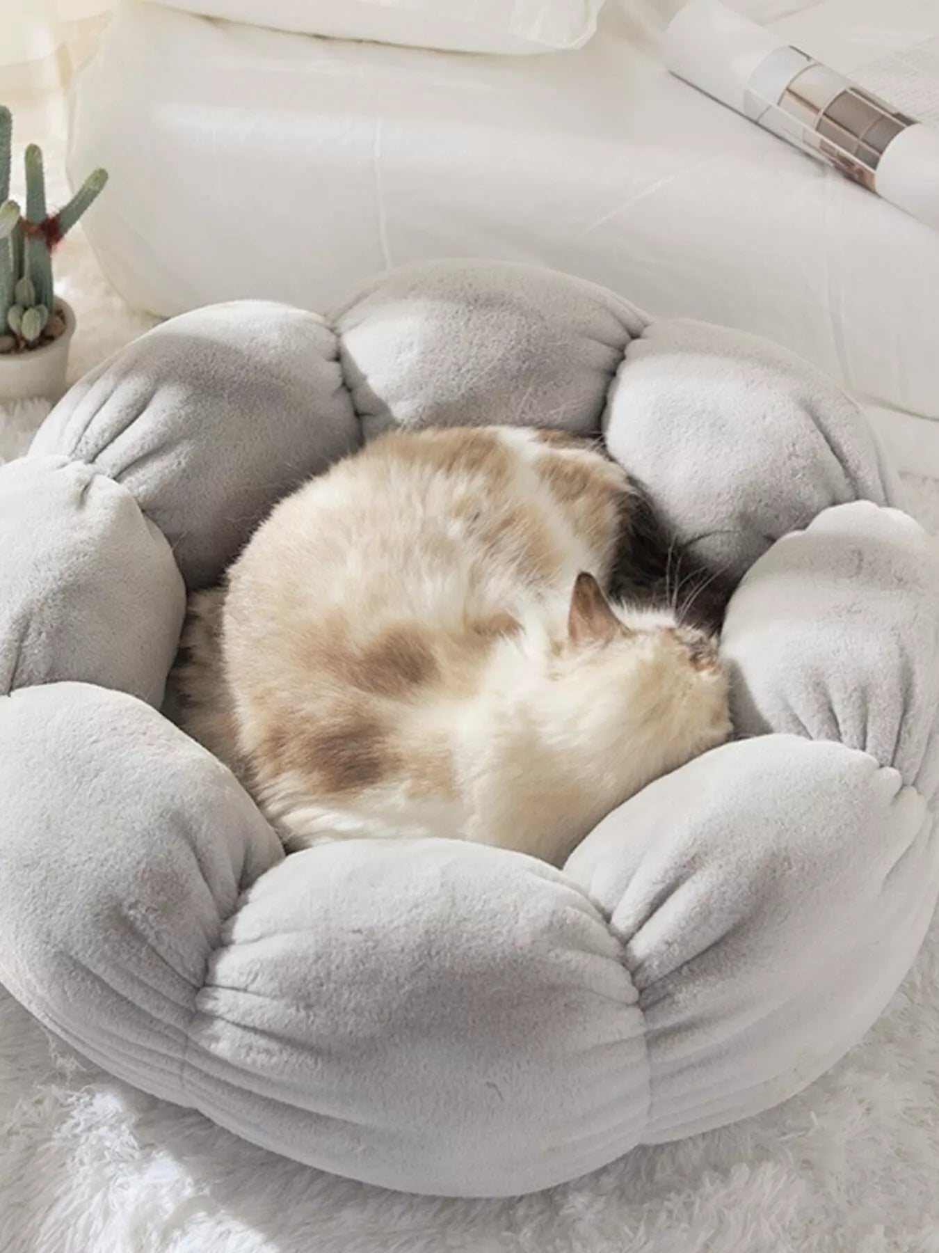 Round Plush Pet Nest with Cloud Pillow – Soft Cozy Bed for Cats & Small Dogs – view 9