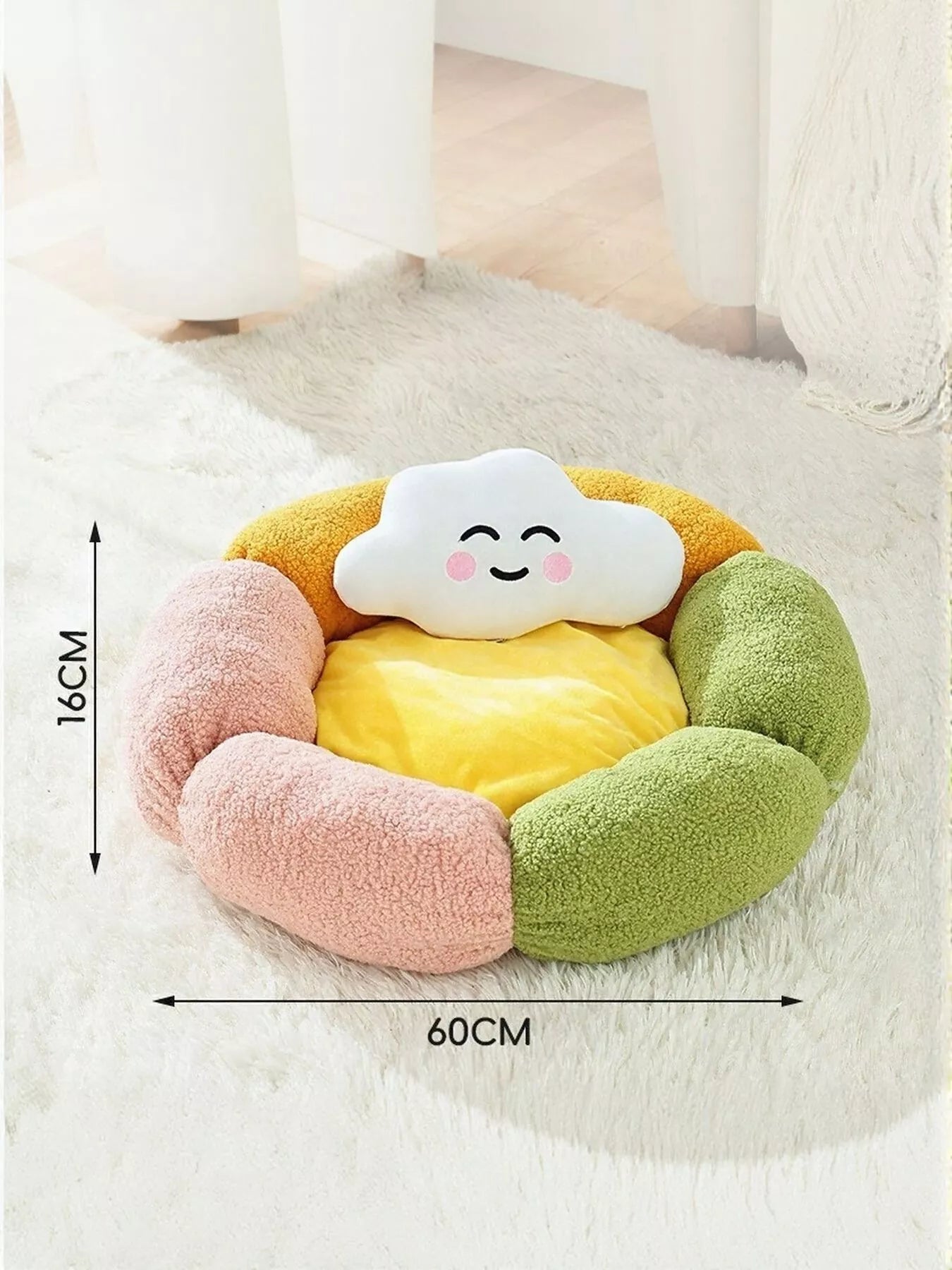 Round plush pet nest with cloud pillow, soft cozy bed for cats and small dogs