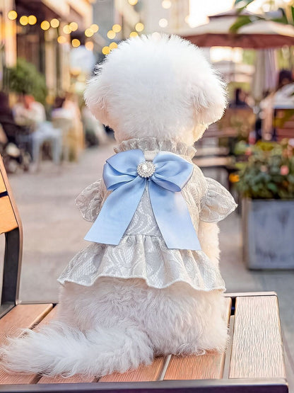 Ruffled Lace Bow Pet Dress – Elegant Polyester Party Dress for Dogs & Cats – view 2