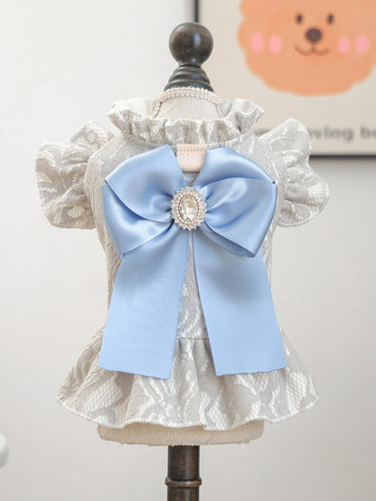 Ruffled Lace Bow Pet Dress – Elegant Polyester Party Dress for Dogs & Cats – view 6