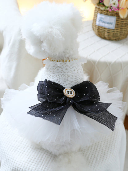 Ruffled Lace Pet Dress – Embroidered Bow-Detail Dress for Dogs & Cats – view 11