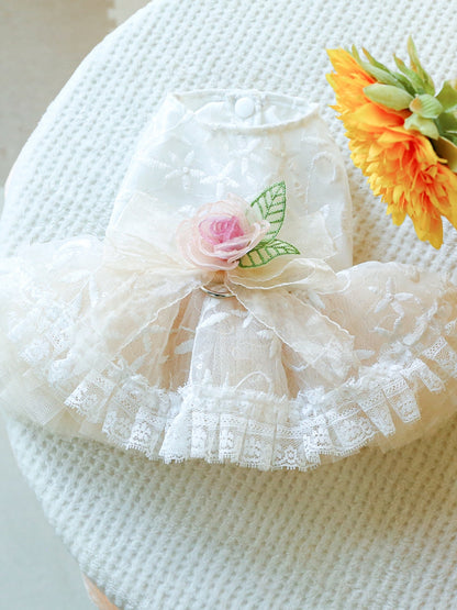 Ruffled Lace Pet Dress – Embroidered Bow-Detail Dress for Dogs & Cats – view 5