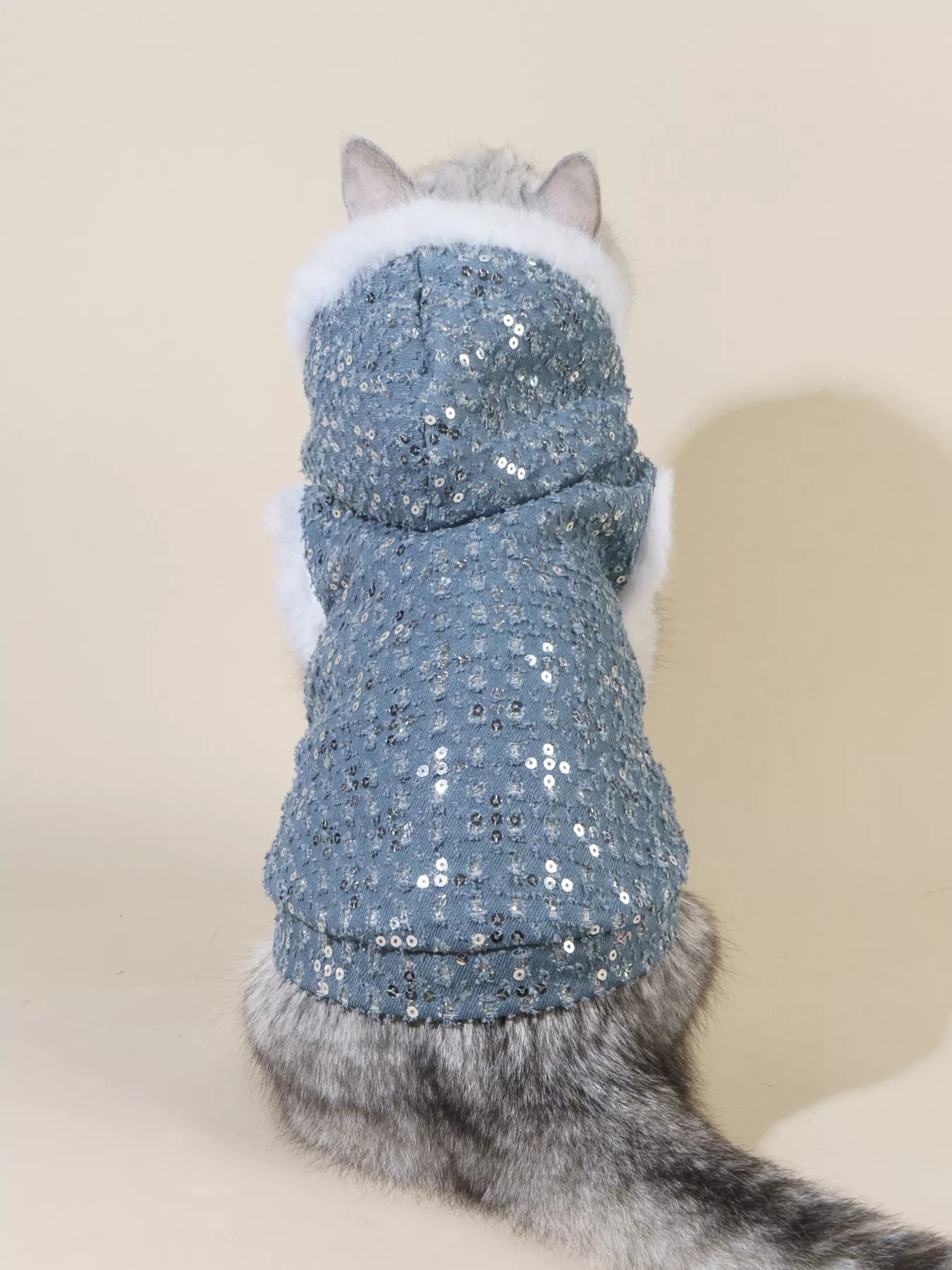 Sequin Pet Coat with Faux Fur Trim – Glamorous Button-Up Dog & Cat Jacket – view 2