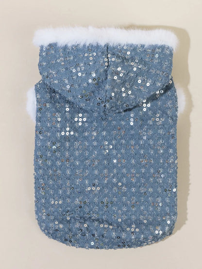 Sequin Pet Coat with Faux Fur Trim – Glamorous Button-Up Dog & Cat Jacket – view 4