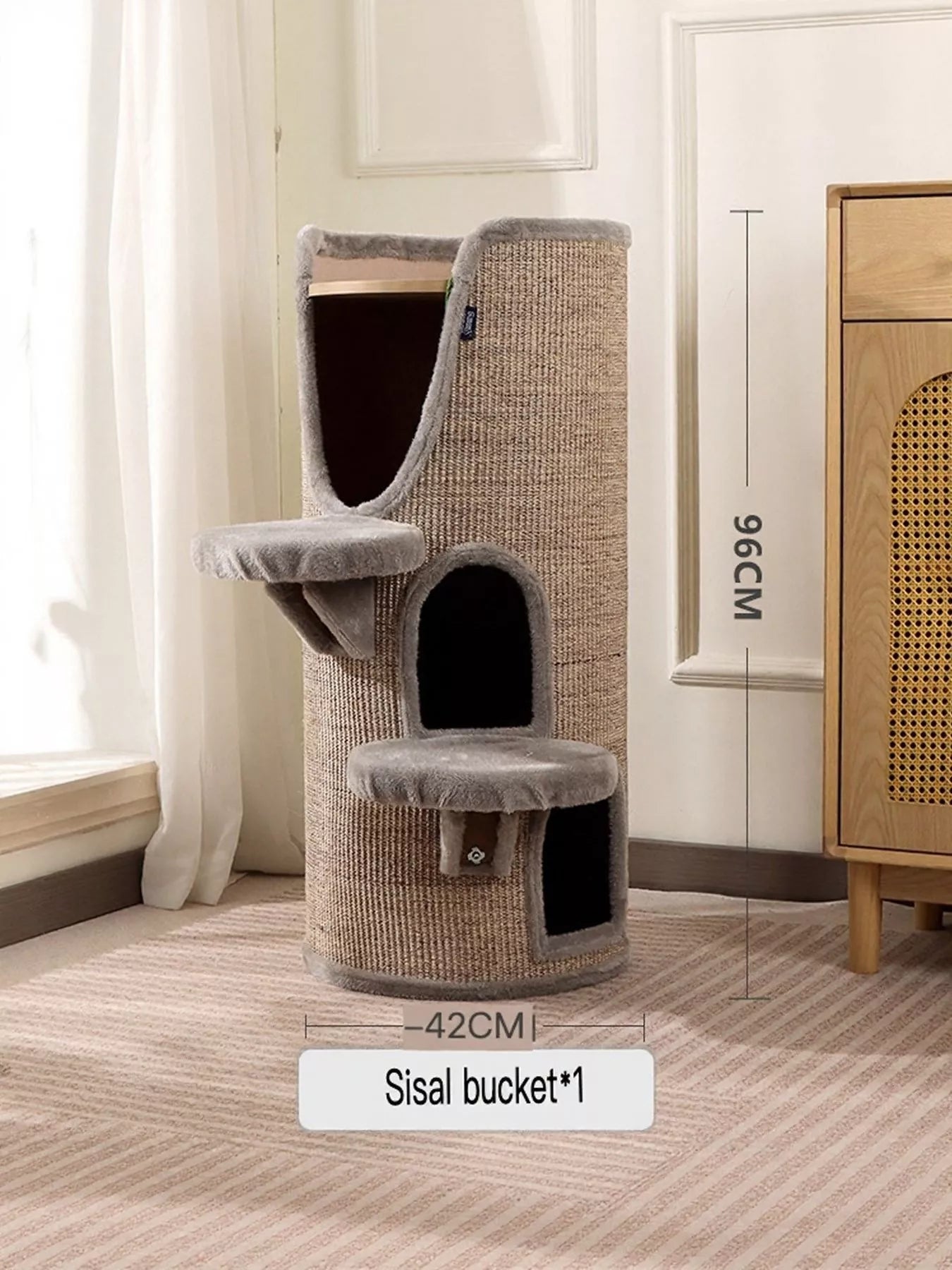 Sisal-Covered Cylinder Cat Tree Condo with Plush Perch – view 3