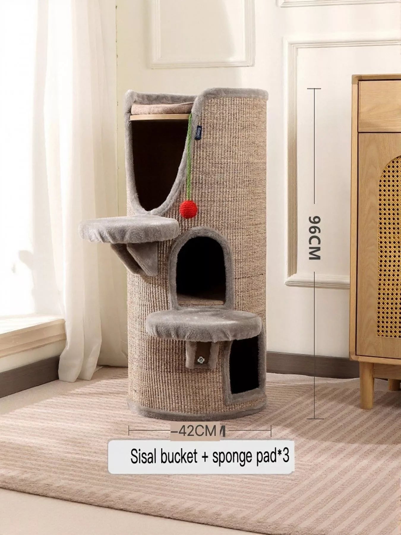 Sisal-Covered Cylinder Cat Tree Condo with Plush Perch – view 4