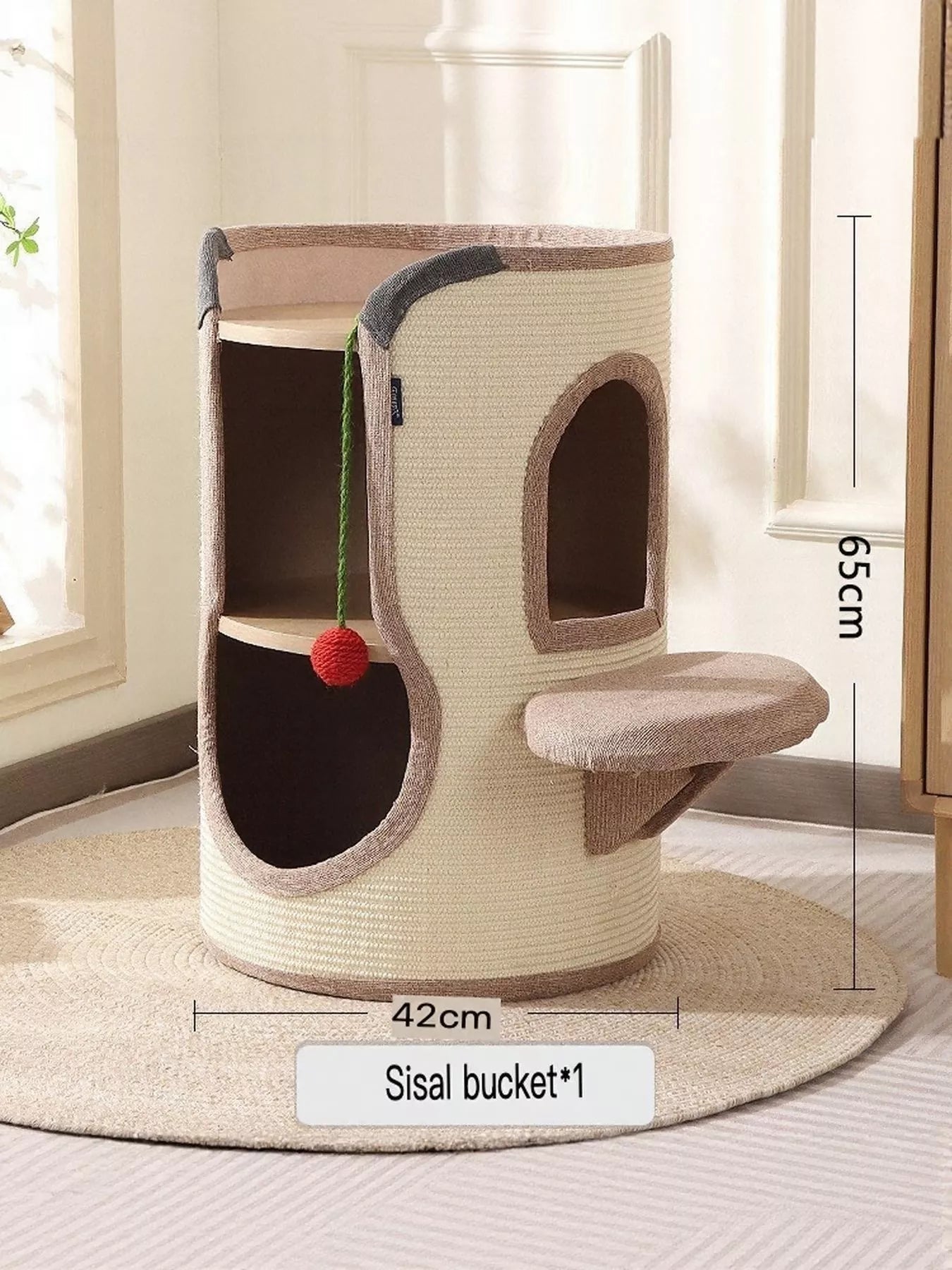 Sisal-Covered Cylinder Cat Tree Condo with Plush Perch – view 6