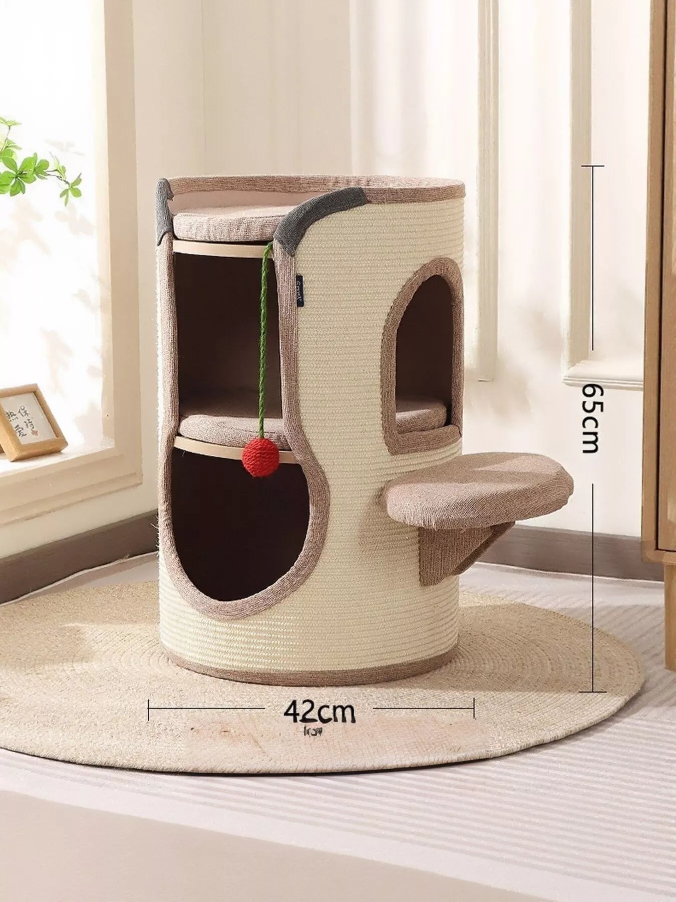 Sisal-Covered Cylinder Cat Tree Condo with Plush Perch – view 7