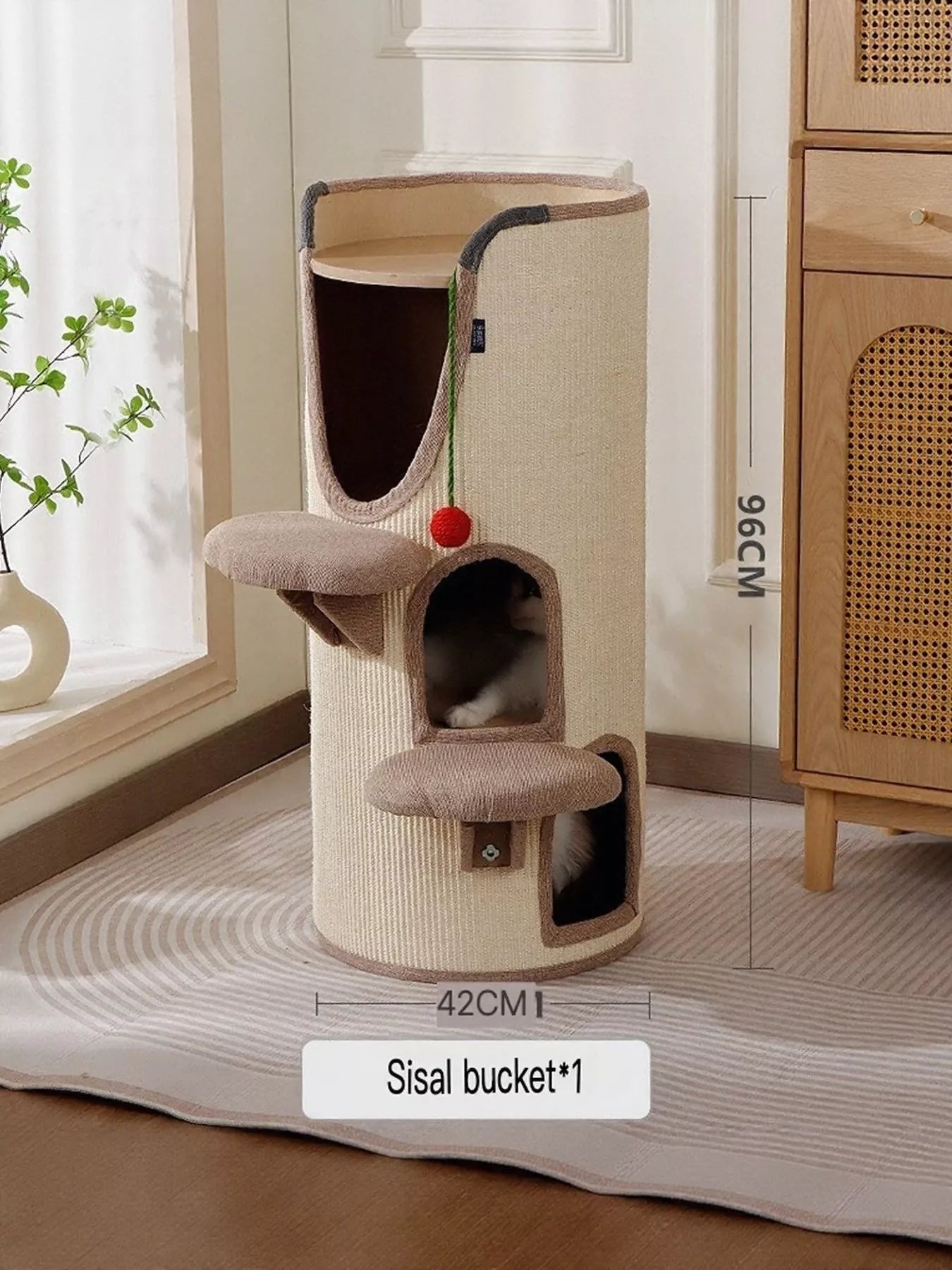 Sisal-Covered Cylinder Cat Tree Condo with Plush Perch – view 8