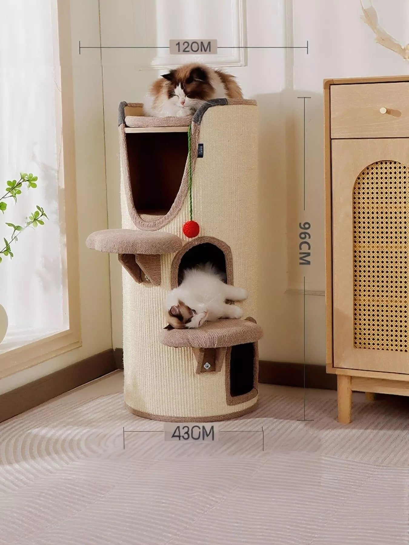 Sisal-Covered Cylinder Cat Tree Condo with Plush Perch – view 9