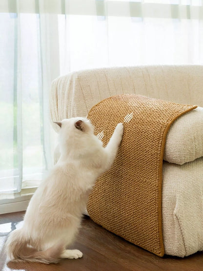 Linen cat scratching mat and sofa protector, anti-scratch furniture guard for cats
