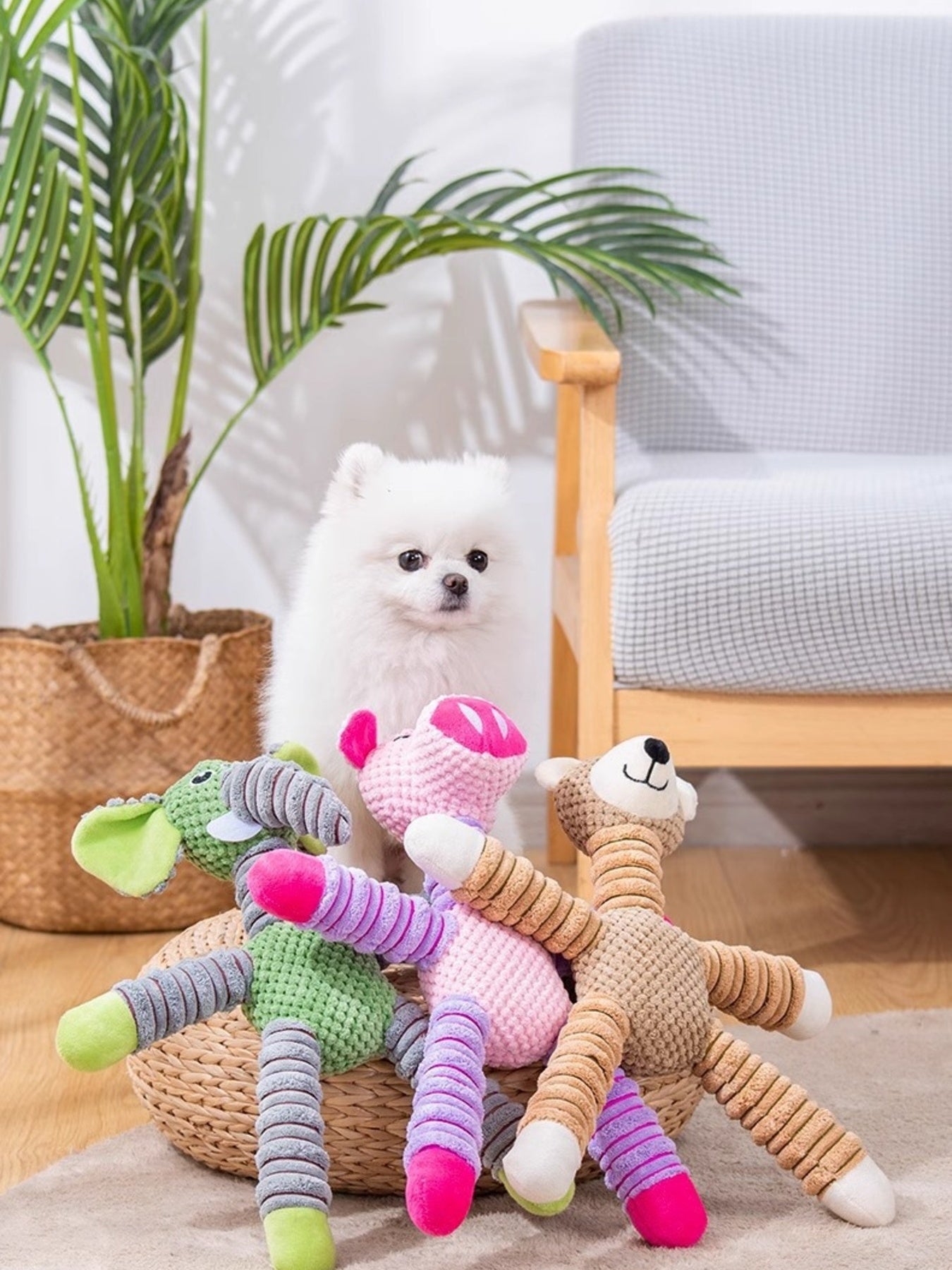 Soft plush animal squeaky pet toy for dogs and cats