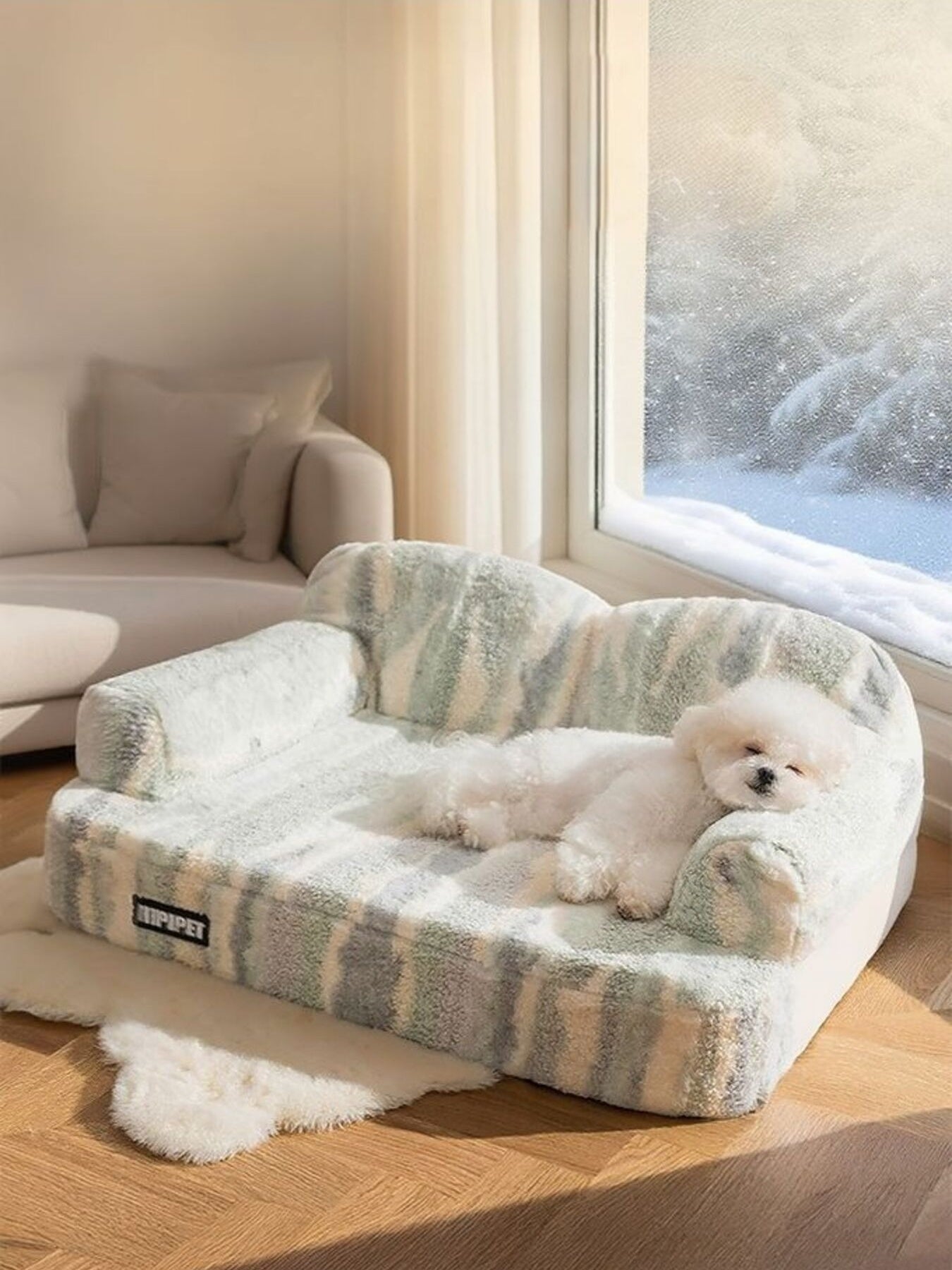Soft plush semi-enclosed washable pet nest bed for dogs and cats