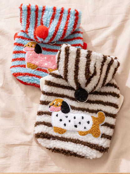 Striped Hooded Plush Pet Sweater – Cozy Hoodie for Dogs & Cats, XS–2XL – view 15
