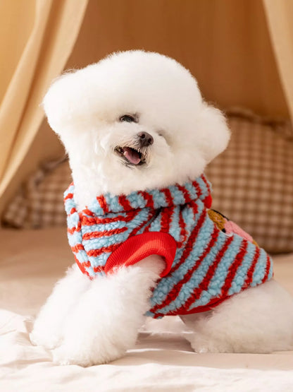 Striped Hooded Plush Pet Sweater – Cozy Hoodie for Dogs & Cats, XS–2XL – view 3