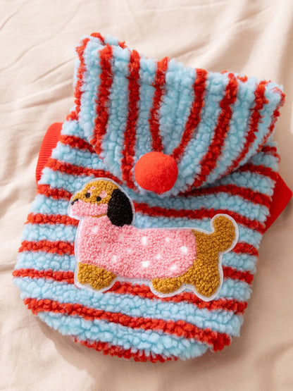 Striped Hooded Plush Pet Sweater – Cozy Hoodie for Dogs & Cats, XS–2XL – view 8