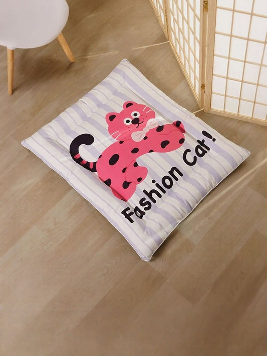 Striped lightweight polyester flat cushion pet mat and bed for cats and dogs