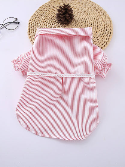 Striped Ruffle Bow Pet Top – Button-Close Polyester Shirt for Dogs & Cats – view 3